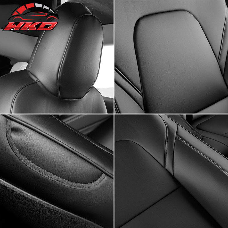 Fits 20-25 Tesla Model Y 5-Passenger Seat Covers Cushion Protector Leather Black