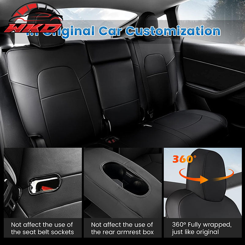 Fits 20-25 Tesla Model Y 5-Passenger Seat Covers Cushion Protector Leather Black