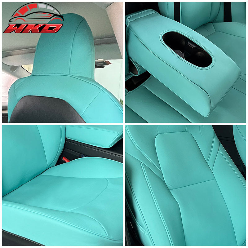 Fits 20-25 Tesla Model Y 5-Passenger Seat Cover Cushion Protector Leather - Blue