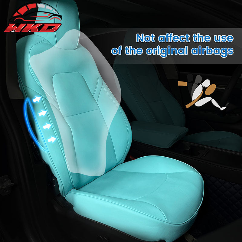 Fits 20-25 Tesla Model Y 5-Passenger Seat Cover Cushion Protector Leather - Blue