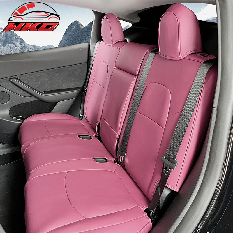 Fits 20-25 Tesla Model Y 5-Passenger Seat Cover Cushion Protector Leather - Pink
