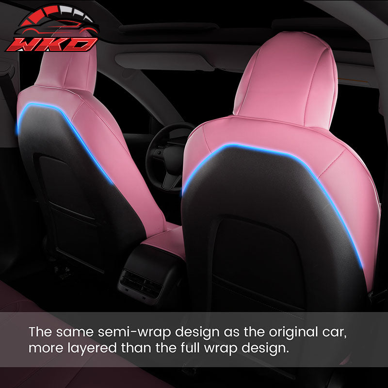 Fits 20-25 Tesla Model Y 5-Passenger Seat Cover Cushion Protector Leather - Pink