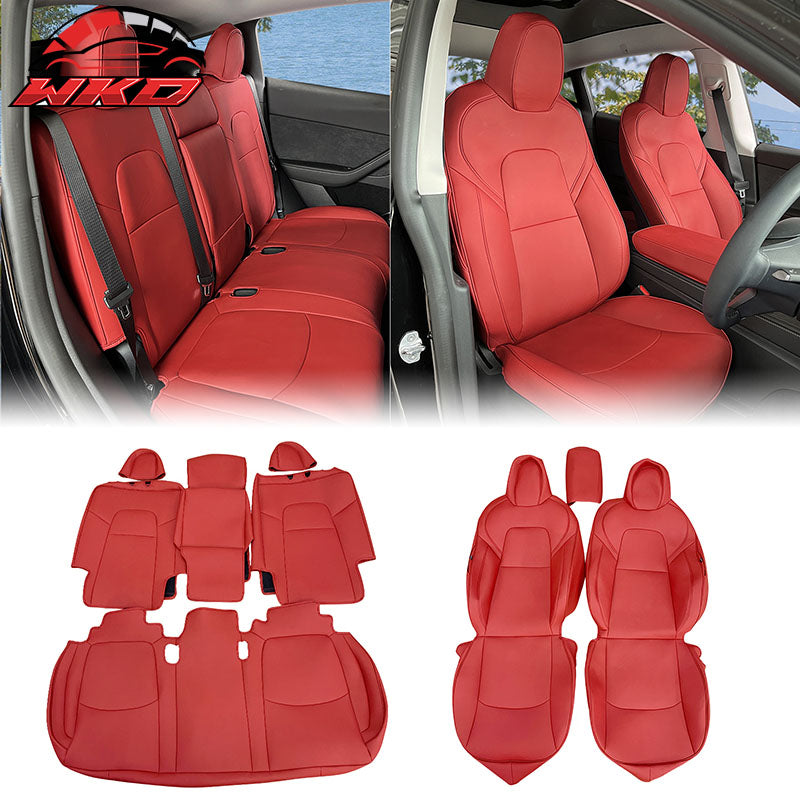 Fits 20-25 Tesla Model Y 5-Passenger Seat Covers Cushion Protector Leather - Red