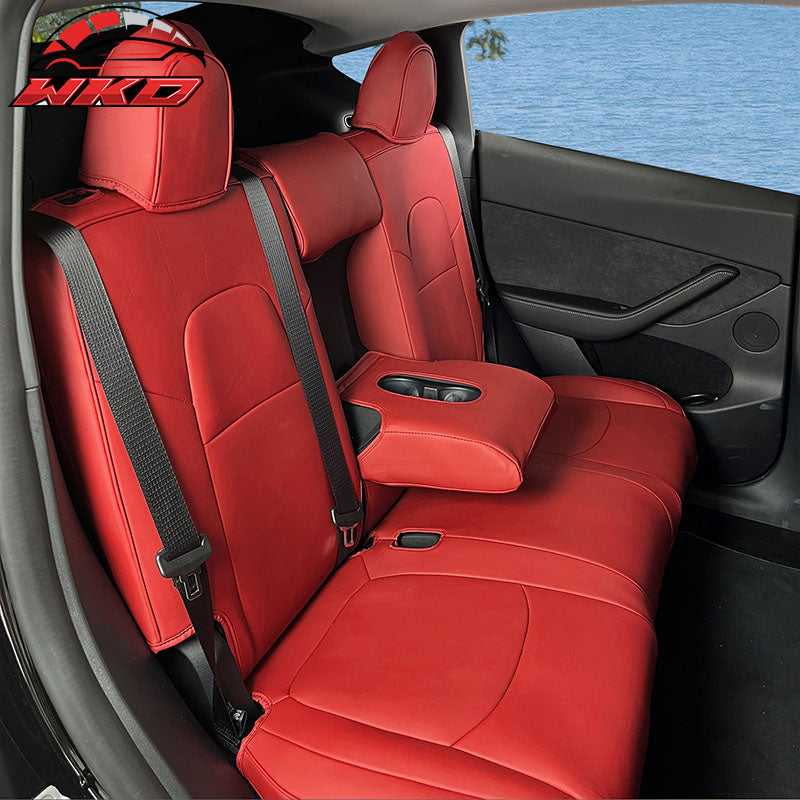 Fits 20-25 Tesla Model Y 5-Passenger Seat Covers Cushion Protector Leather - Red