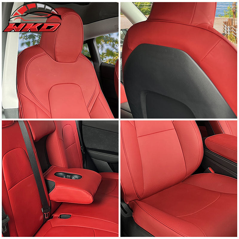 Fits 20-25 Tesla Model Y 5-Passenger Seat Covers Cushion Protector Leather - Red