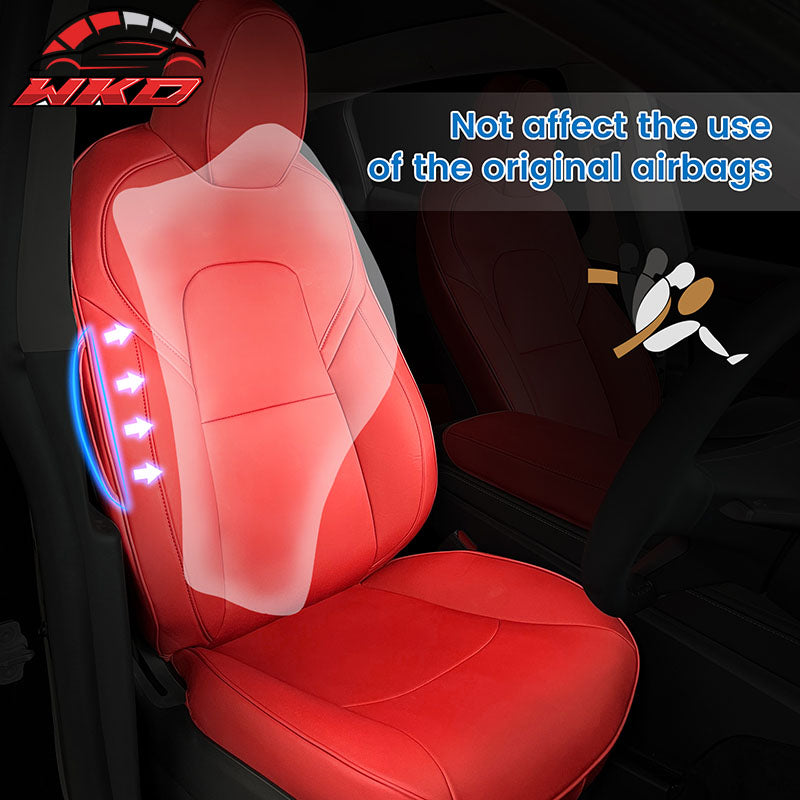 Fits 20-25 Tesla Model Y 5-Passenger Seat Covers Cushion Protector Leather - Red