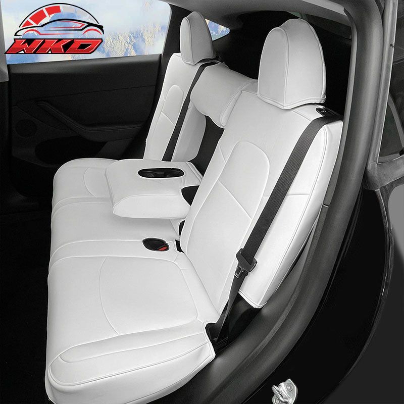 Fits 20-25 Tesla Model Y 5-Passenger Seat Covers Cushion Protector Leather White