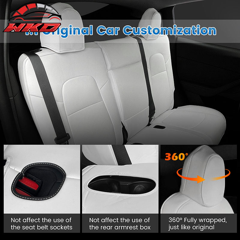 Fits 20-25 Tesla Model Y 5-Passenger Seat Covers Cushion Protector Leather White
