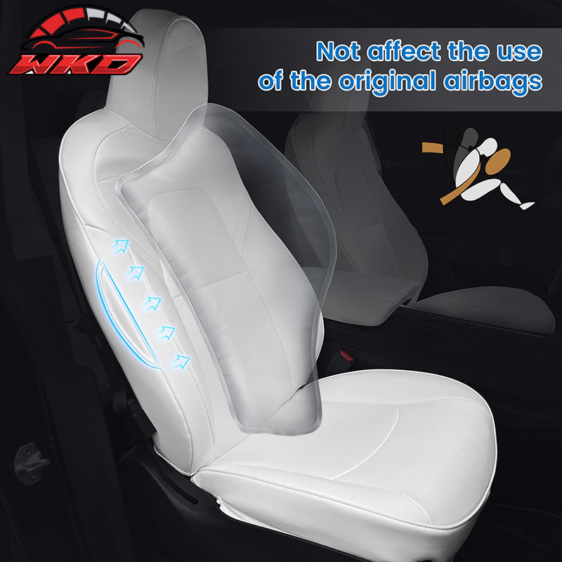 Fits 20-25 Tesla Model Y 5-Passenger Seat Covers Cushion Protector Leather White
