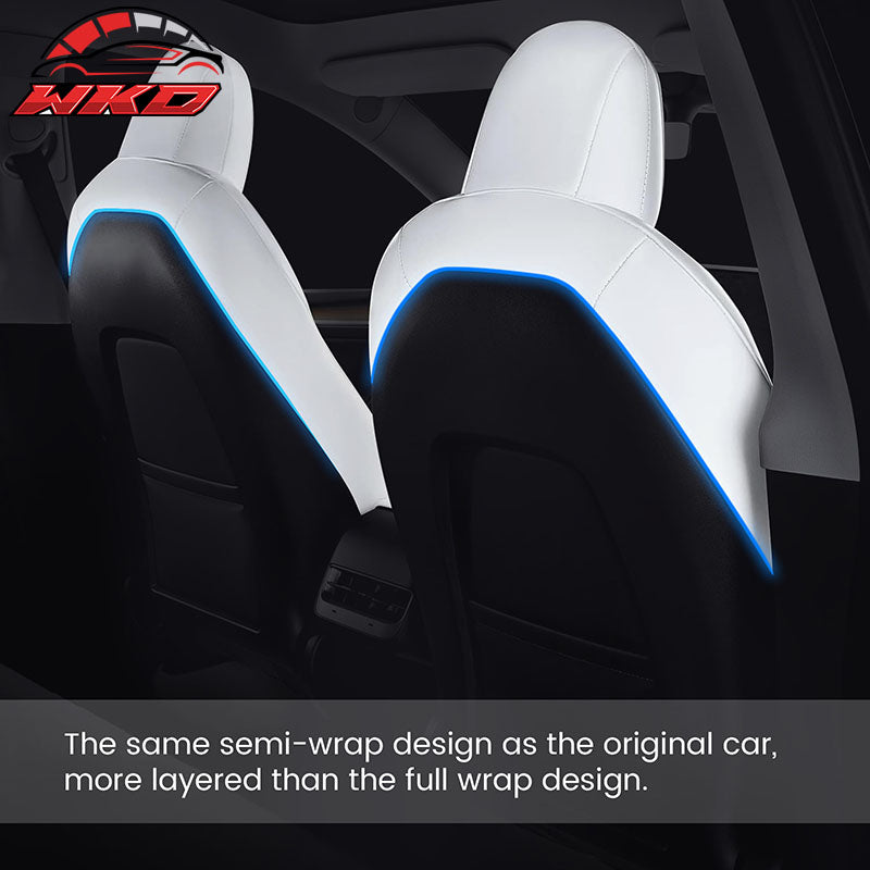 Fits 20-25 Tesla Model Y 5-Passenger Seat Covers Cushion Protector Leather White