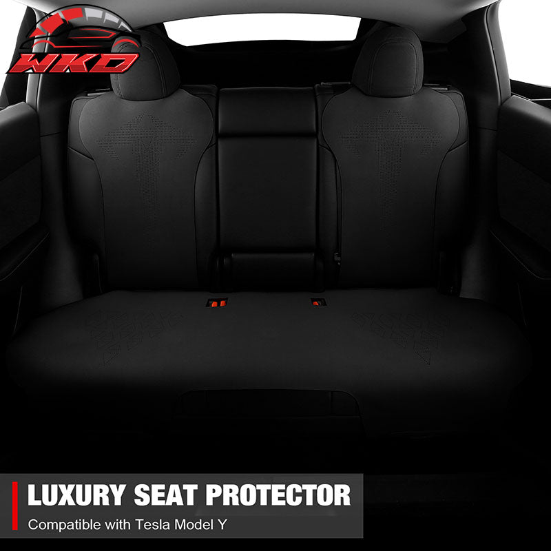 Fits 20-25 Tesla Model Y V1 Seat Covers Cushion Protector Suede Leather Black