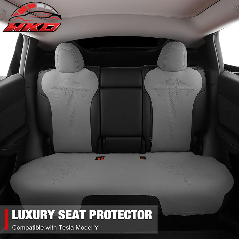 Fits 20-25 Tesla Model Y V1 Seat Covers Cushion Protector Suede Leather Gray