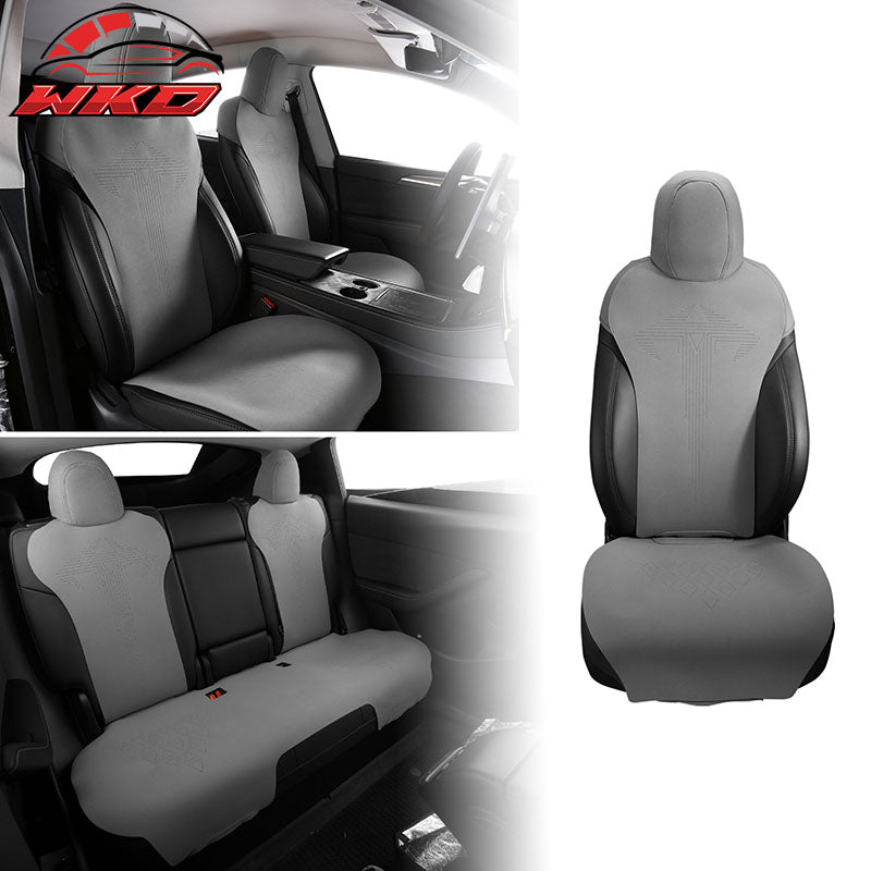 Fits 20-25 Tesla Model Y V1 Seat Covers Cushion Protector Suede Leather Gray