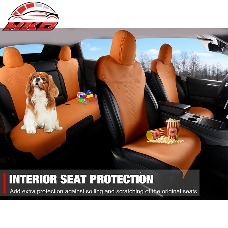 Fits 20-25 Tesla Model Y V1 Seat Covers Cushion Protector Suede Leather Orange