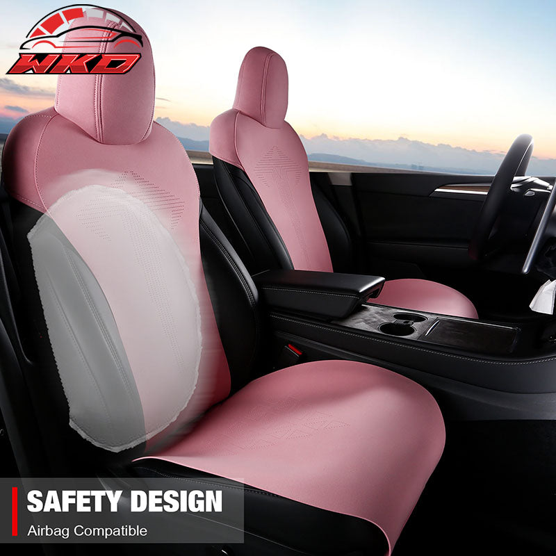 Fits 20-25 Tesla Model Y V1 Seat Covers Cushion Protector Suede Leather Pink