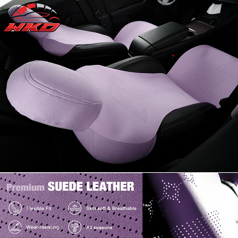 Fits 20-25 Tesla Model Y V1 Seat Covers Cushion Protector Suede Leather Purple