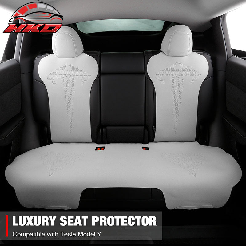 Fits 20-25 Tesla Model Y V1 Seat Covers Cushion Protector Suede Leather White