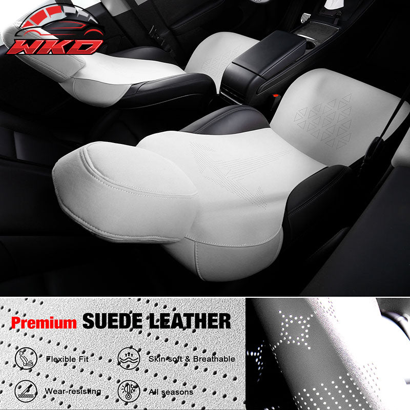 Fits 20-25 Tesla Model Y V1 Seat Covers Cushion Protector Suede Leather White