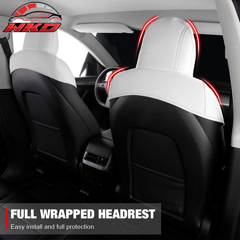 Fits 20-25 Tesla Model Y V1 Seat Covers Cushion Protector Suede Leather White