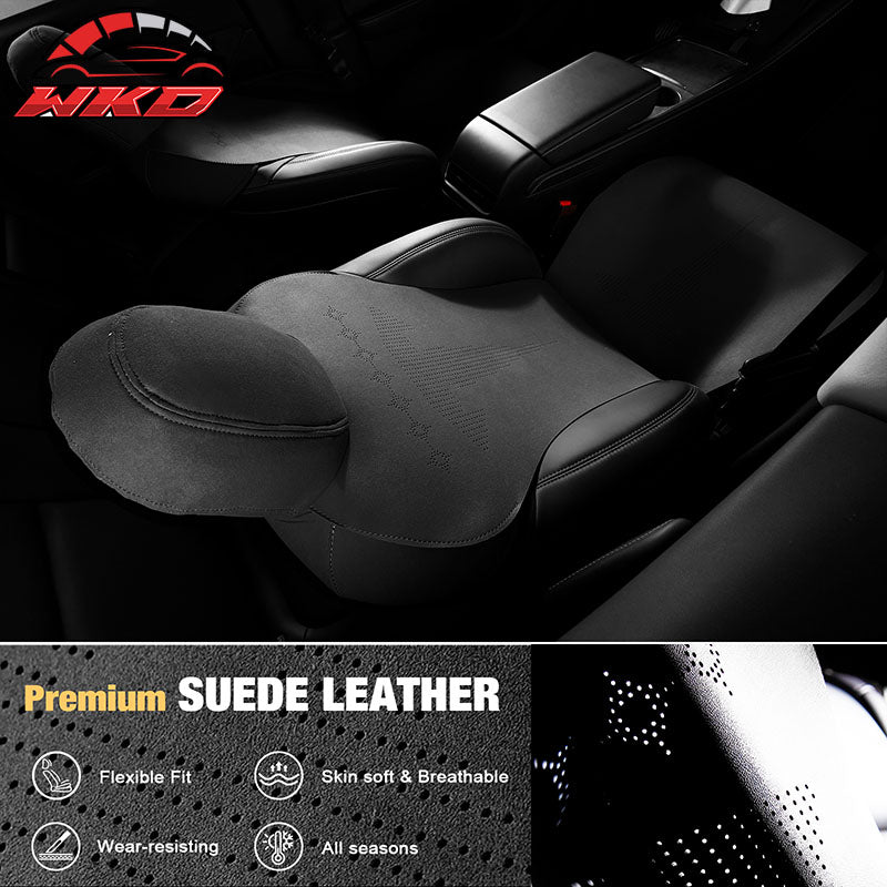 Fits 20-25 Tesla Model Y V2 Seat Covers Cushion Protector Suede Leather Black