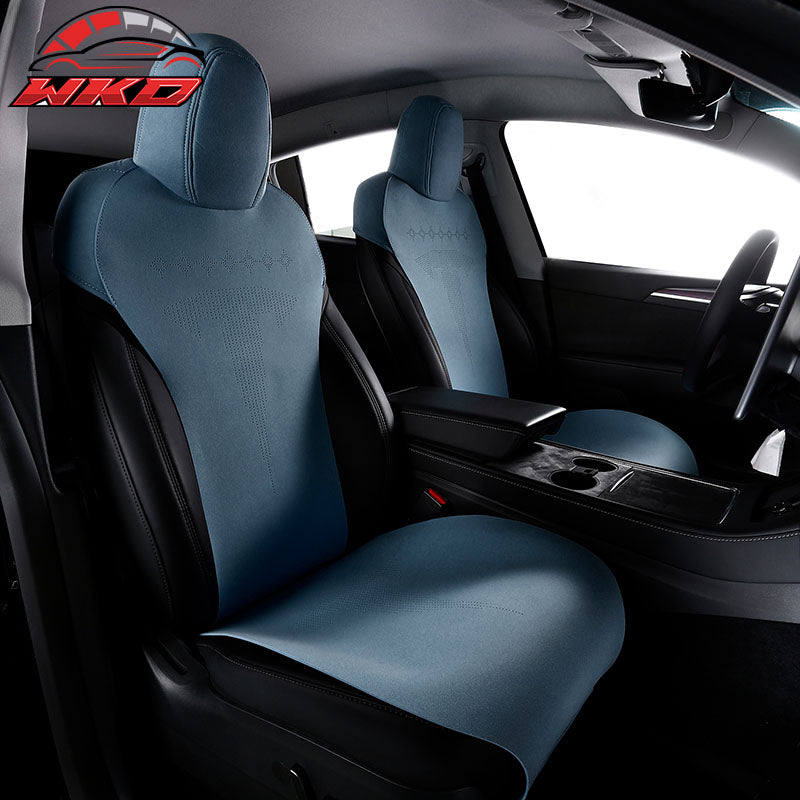 Wholesale 20-25 Tesla Model Y V2 Seat Covers Cushion Protector Suede Leather Blue