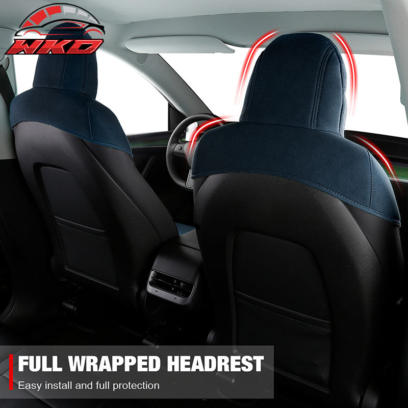 Fits 20-25 Tesla Model Y V2 Seat Covers Cushion Protector Suede Leather Blue