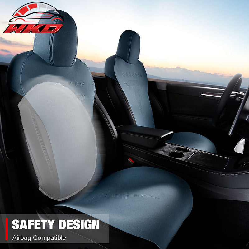 Fits 20-25 Tesla Model Y V2 Seat Covers Cushion Protector Suede Leather Blue