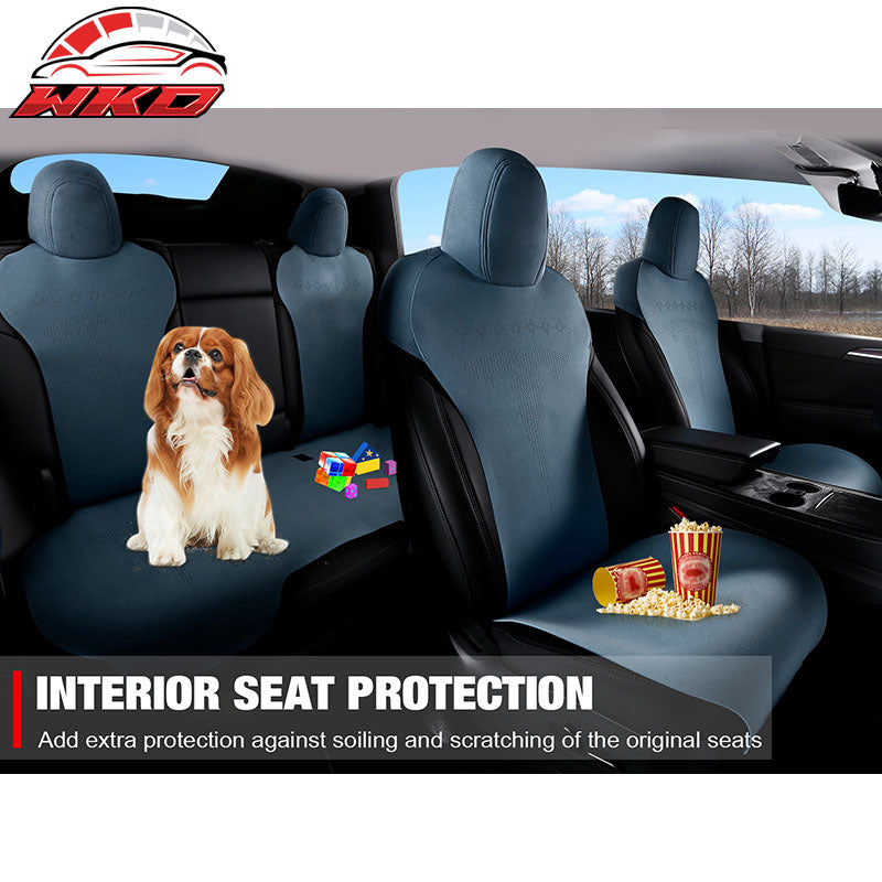 Fits 20-25 Tesla Model Y V2 Seat Covers Cushion Protector Suede Leather Blue