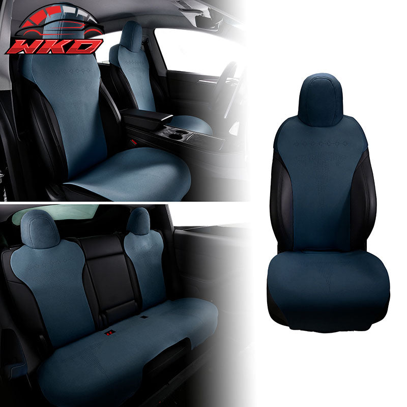 Fits 20-25 Tesla Model Y V2 Seat Covers Cushion Protector Suede Leather Blue