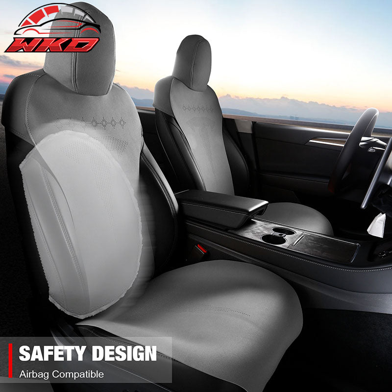 Fits 20-25 Tesla Model Y V2 Seat Covers Cushion Protector Suede Leather Gray