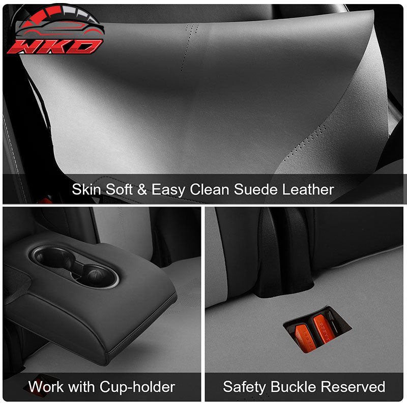 Fits 20-25 Tesla Model Y V2 Seat Covers Cushion Protector Suede Leather Gray