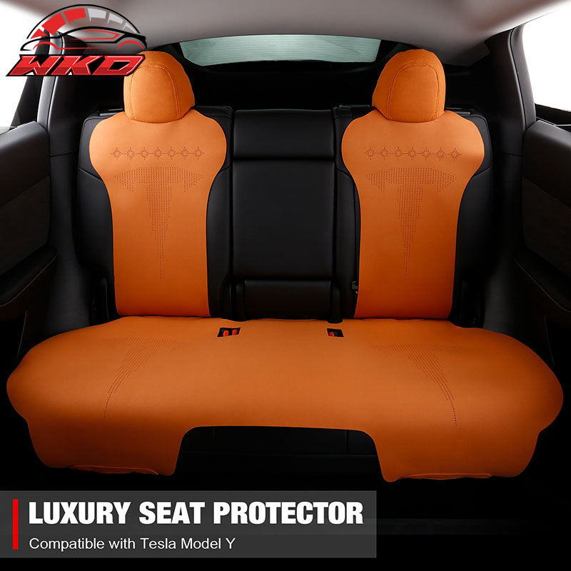 Fits 20-25 Tesla Model Y V2 Seat Covers Cushion Protector Suede Leather Orange