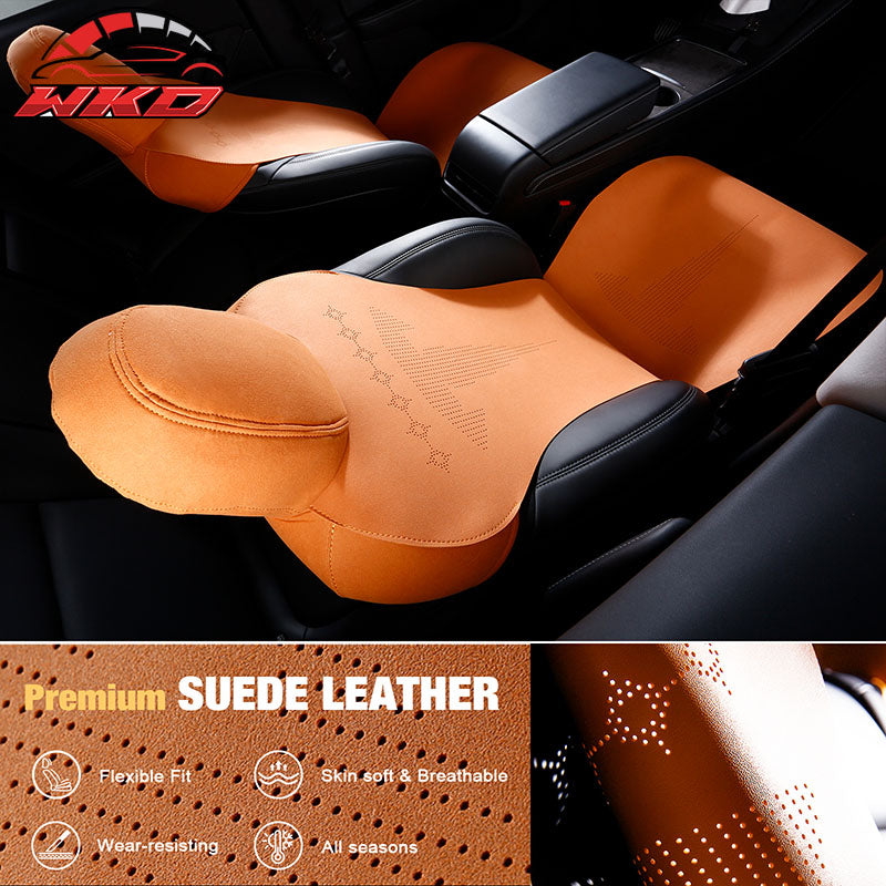 Fits 20-25 Tesla Model Y V2 Seat Covers Cushion Protector Suede Leather Orange