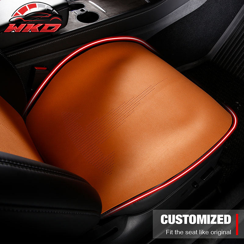Fits 20-25 Tesla Model Y V2 Seat Covers Cushion Protector Suede Leather Orange