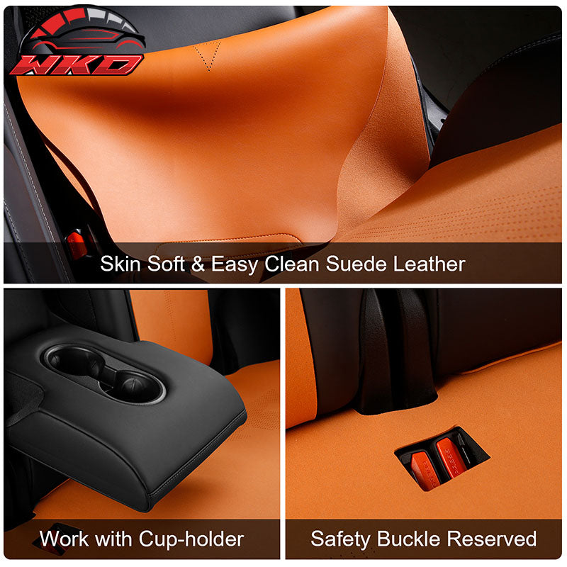Fits 20-25 Tesla Model Y V2 Seat Covers Cushion Protector Suede Leather Orange