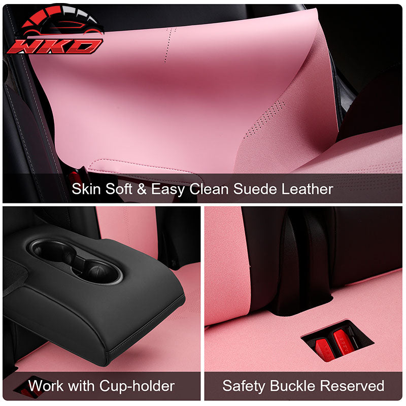 Wholesale 20-25 Tesla Model Y V2 Seat Covers Cushion Protector Suede Leather Pink - Wikond Auto