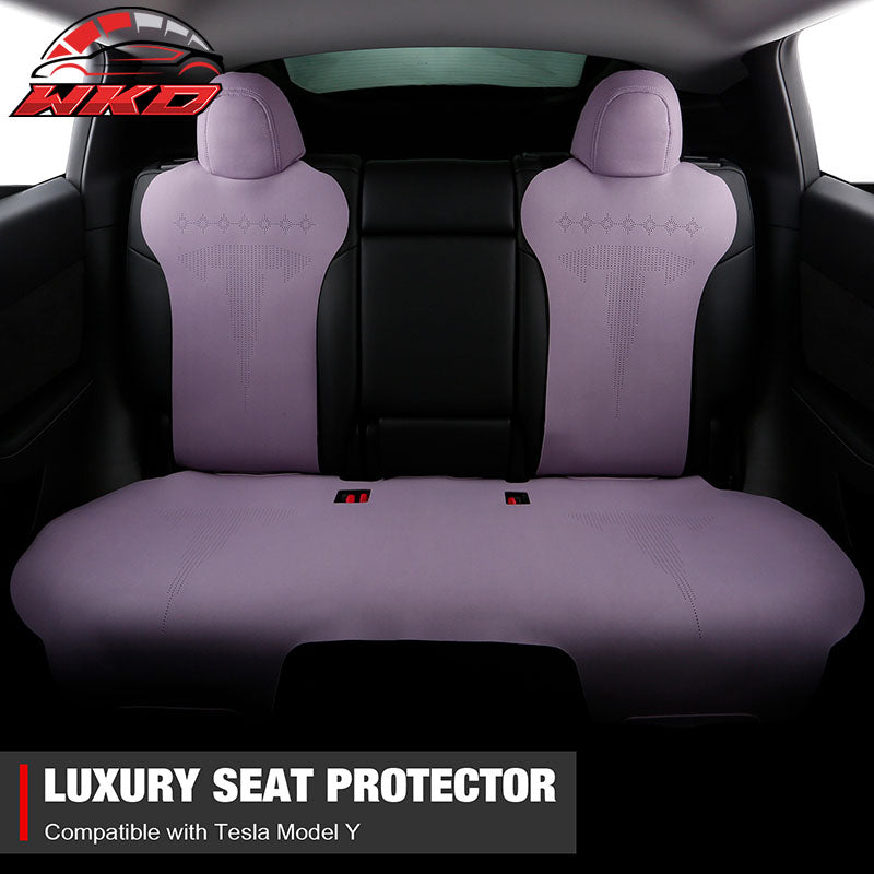 Fits 20-25 Tesla Model Y V2 Seat Covers Cushion Protector Suede Leather Purple