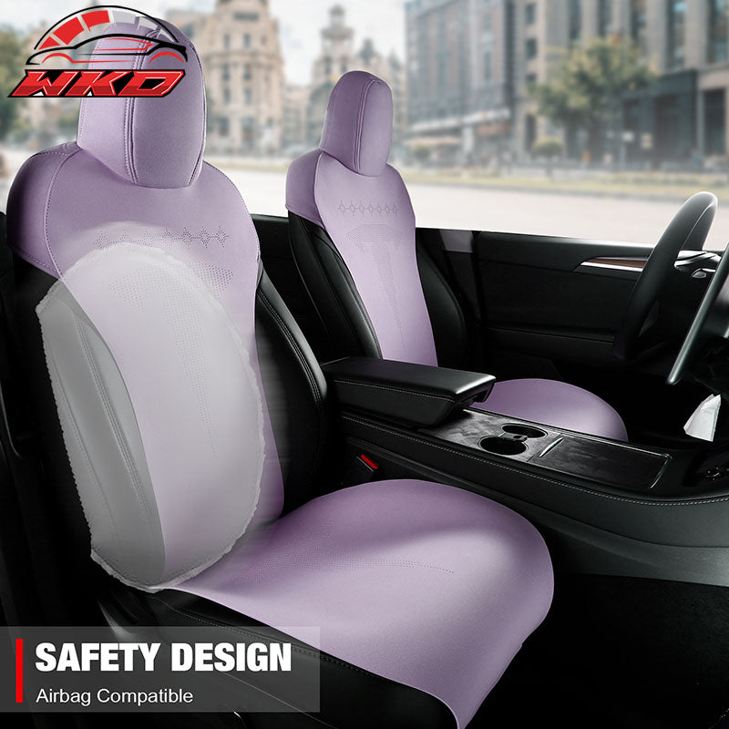 Fits 20-25 Tesla Model Y V2 Seat Covers Cushion Protector Suede Leather Purple