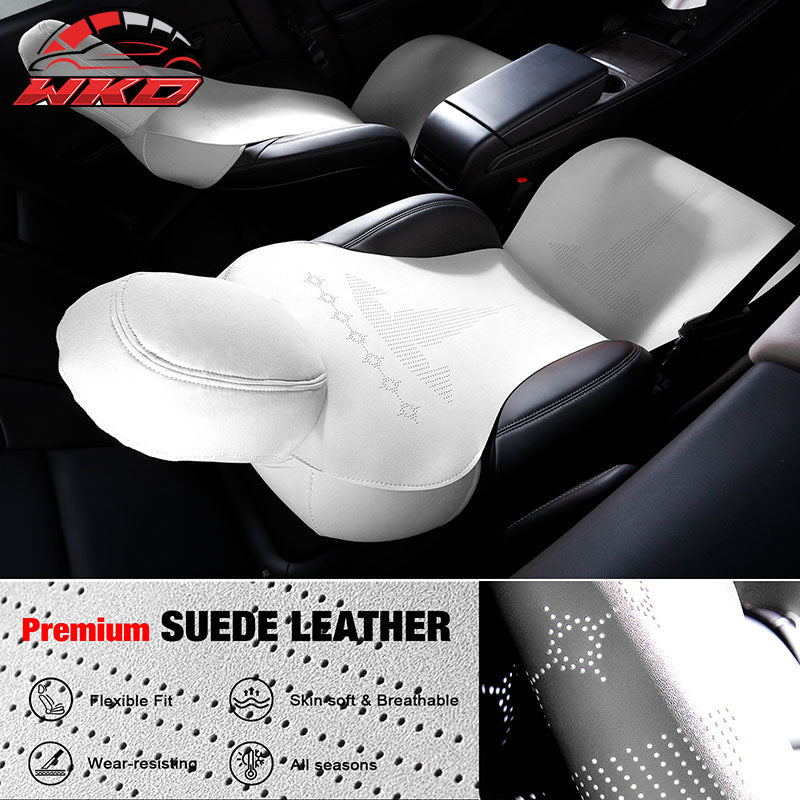 Fits 20-25 Tesla Model Y V2 Seat Covers Cushion Protector Suede Leather White