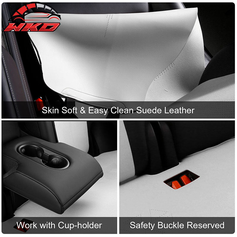 Fits 20-25 Tesla Model Y V2 Seat Covers Cushion Protector Suede Leather White