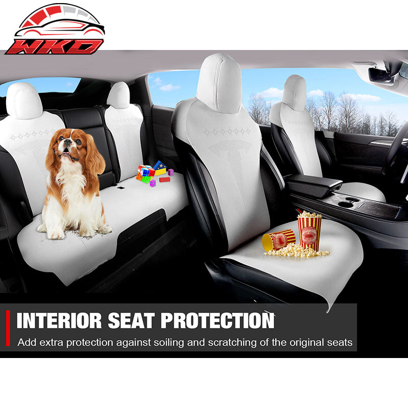 Fits 20-25 Tesla Model Y V2 Seat Covers Cushion Protector Suede Leather White