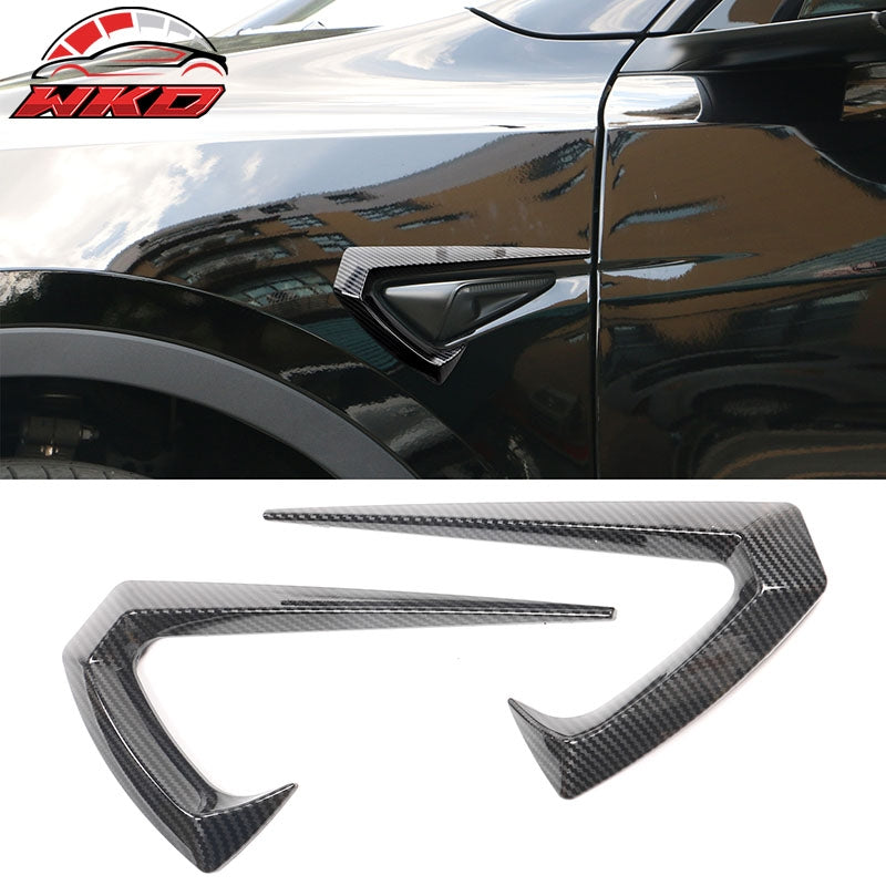 Fits 20-23 Tesla Model Y Carbon Fiber Print Side Fender Camera Vent Cover Trim