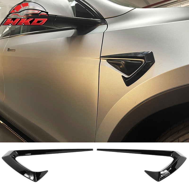 Fits 20-23 Tesla Model Y Gloss Black Side Fender Camera Vent Cover Decor Trim