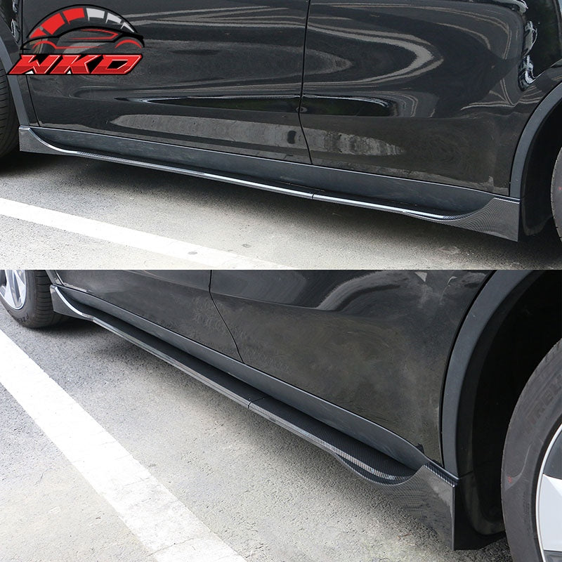 Fits 20-25 Tesla Model Y Carbon Fiber Print Side Skirts Extension Rocker Panel