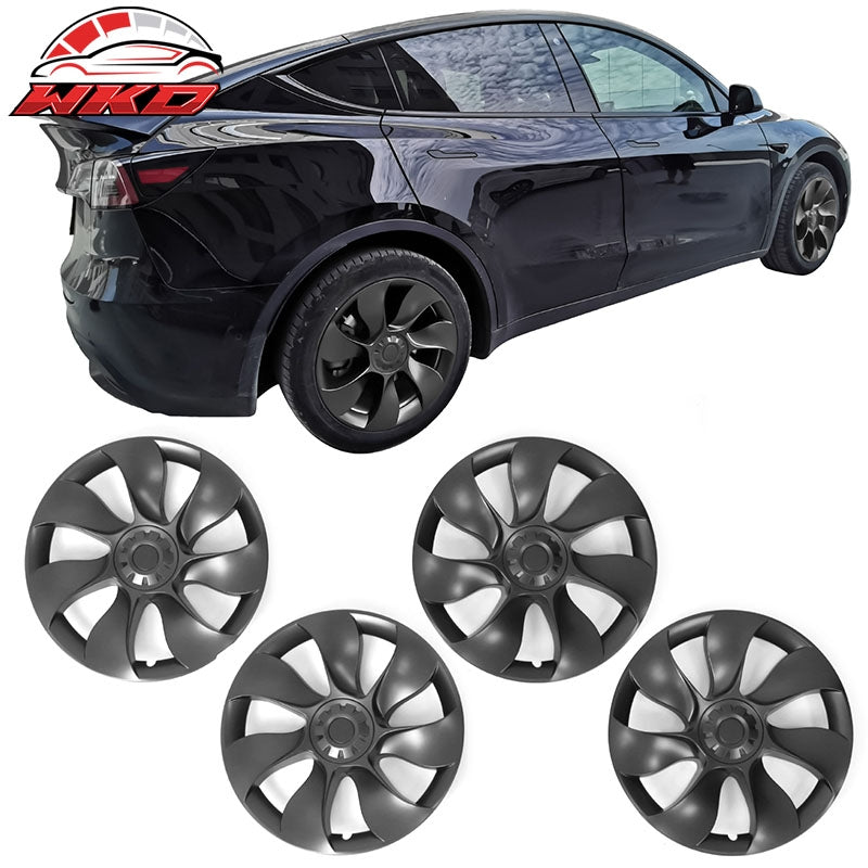 Fits 20-24 Tesla Model Y 19'' Wheel Covers Symmetry Design Hub Cap Gunmetal ABS