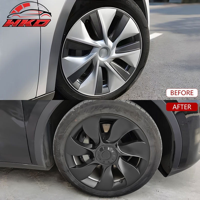 Fits 20-24 Tesla Model Y 19'' Wheel Covers Symmetry Design Hub Cap Gunmetal ABS