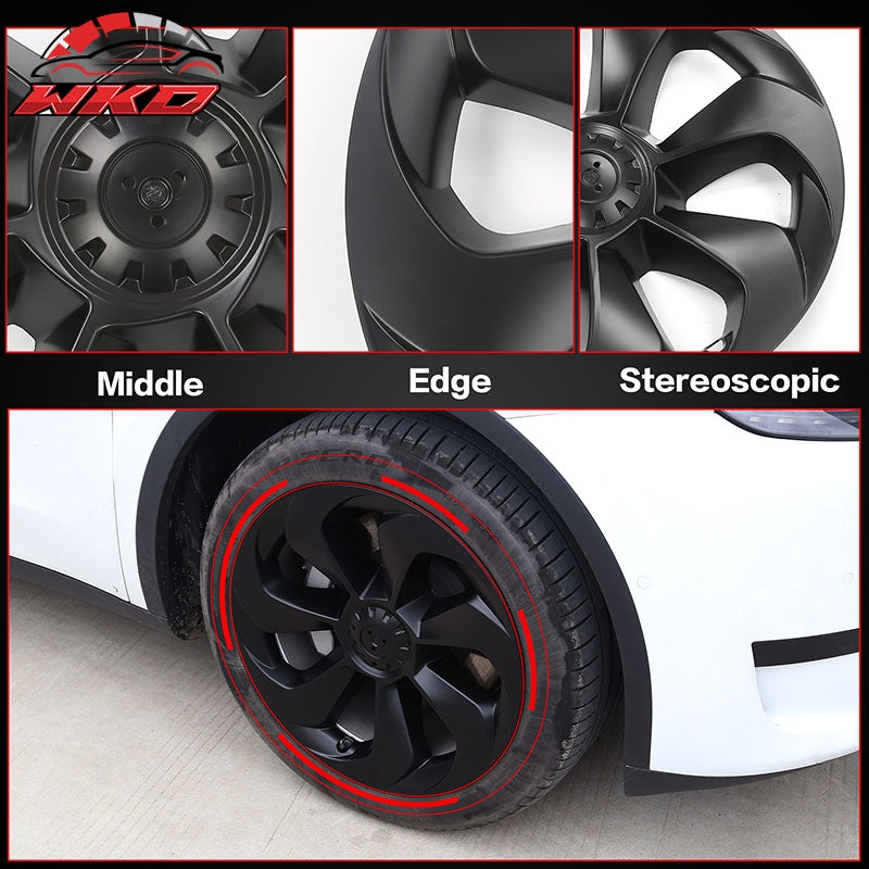 For 20-24 Tesla Model Y 19'' Large Blade Wheel Hubcaps Rim Cover Matte Black 4PC