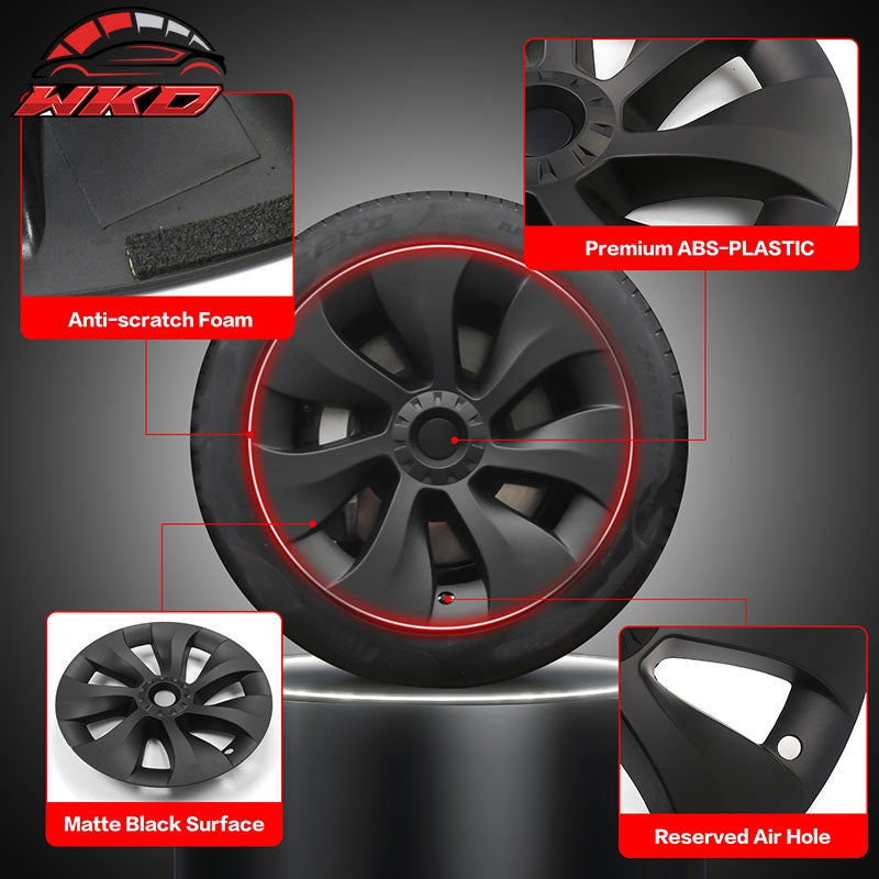 Fits 20-24 Tesla Model Y 19'' Cyclone Wheel Hubcaps Rim Covers Matte Black 4PCS