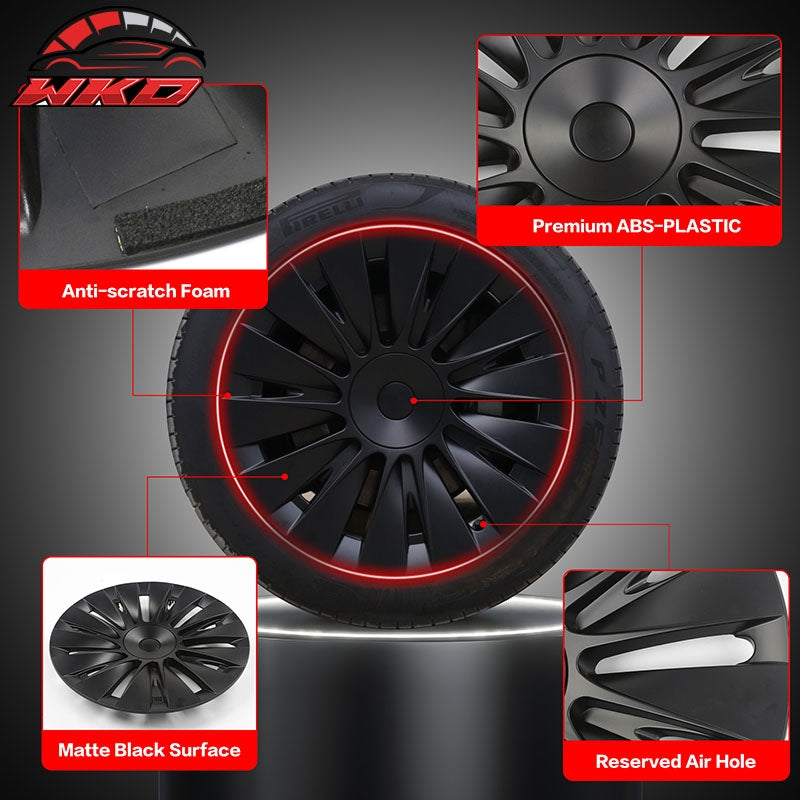 For 20-24 Tesla Model Y 19'' Hurricane Wheel Hubcaps Rim Covers Matte Black 4PCS