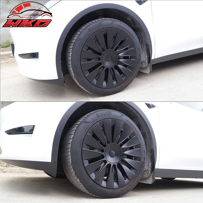 For 20-24 Tesla Model Y 19'' Hurricane Wheel Hubcaps Rim Covers Matte Black 4PCS